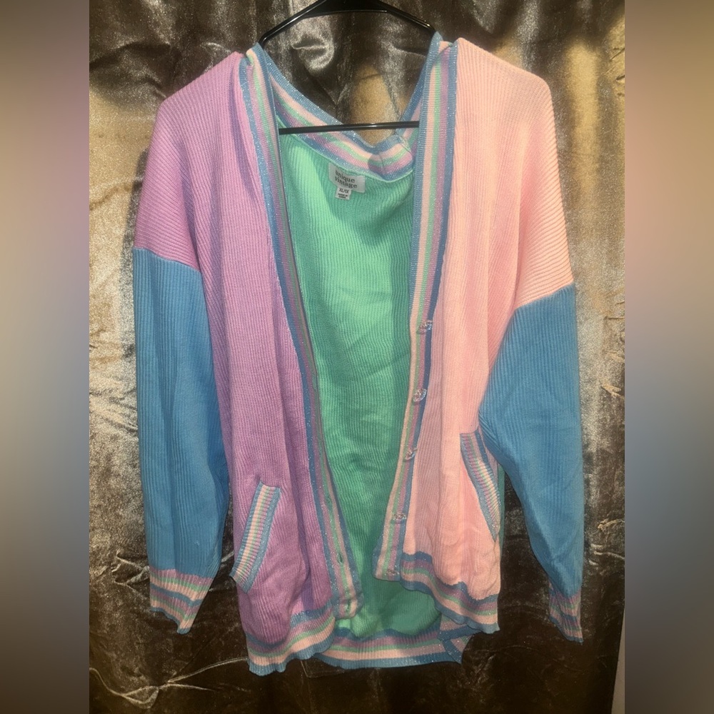 Multi-coloured color block XL Unique Vintage cardigan